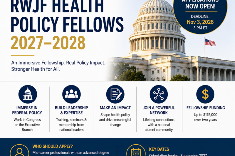 RWJF Health Policy Fellows Program 2027–2028 | $175,000 Fellowship for Mid-Career Health Professionals