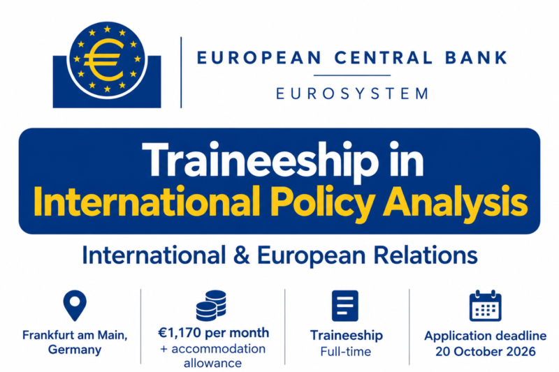 European Central Bank (ECB) Traineeship in International Policy Analysis 2026 | Germany