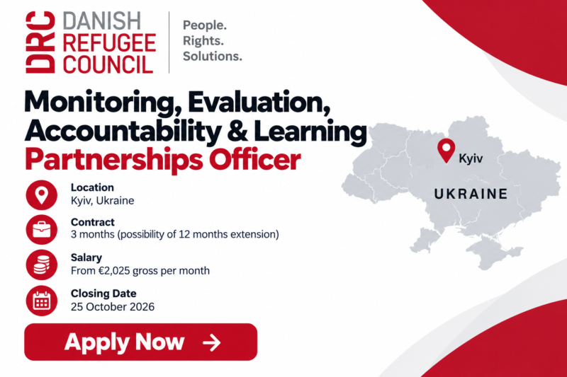 Danish Refugee Council MEAL Partnerships Officer Job in Ukraine 2026 | €2,025 Monthly Salary